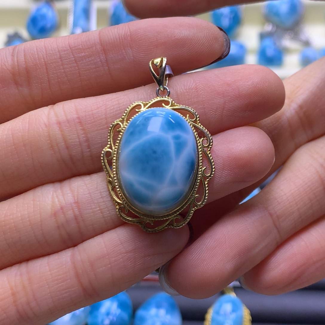 针钠钙石（海纹石）未镶嵌颈饰蛋面吊坠