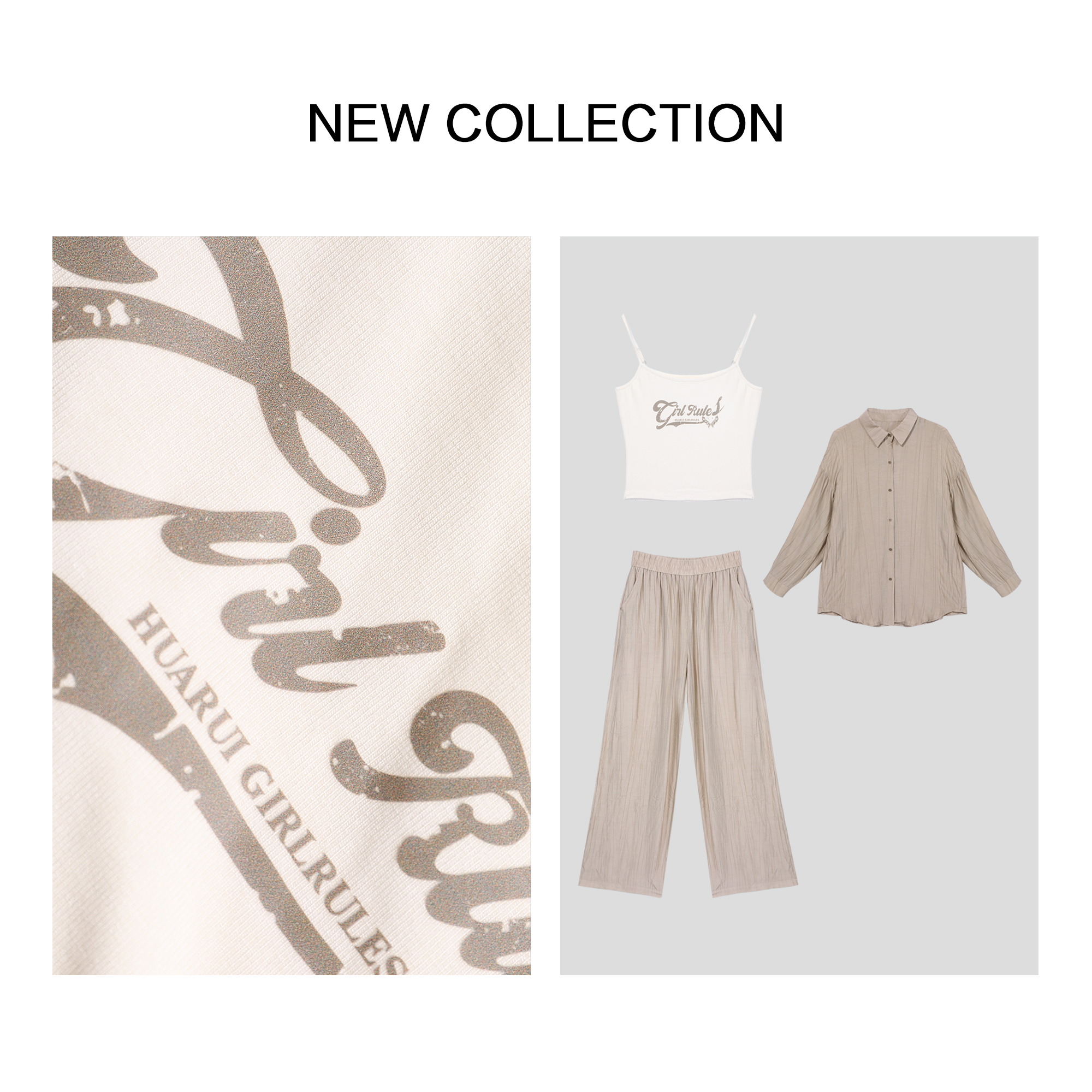 【云云专属】D5F36077B 春季女士吊带+上衣+长裤套装 休闲舒适