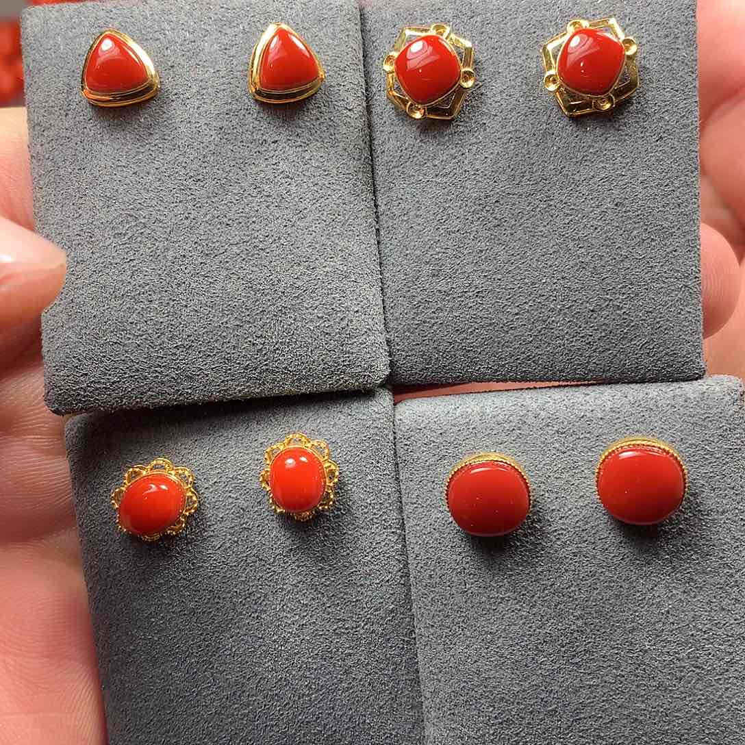 南红玛瑙1未镶嵌锦红耳钉