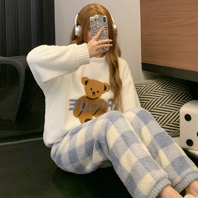 睡衣女冬季新款半边绒加厚舒适保暖卡通可爱公主风小众家居服套装