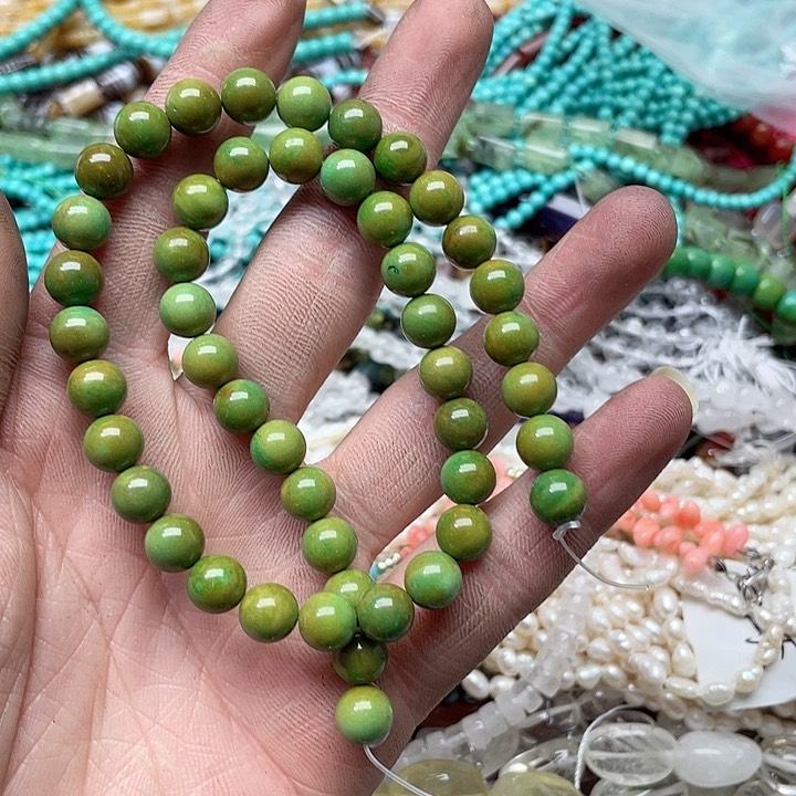 玛瑙/玉髓珠宝半成品合金一条8mm菜籽绿
