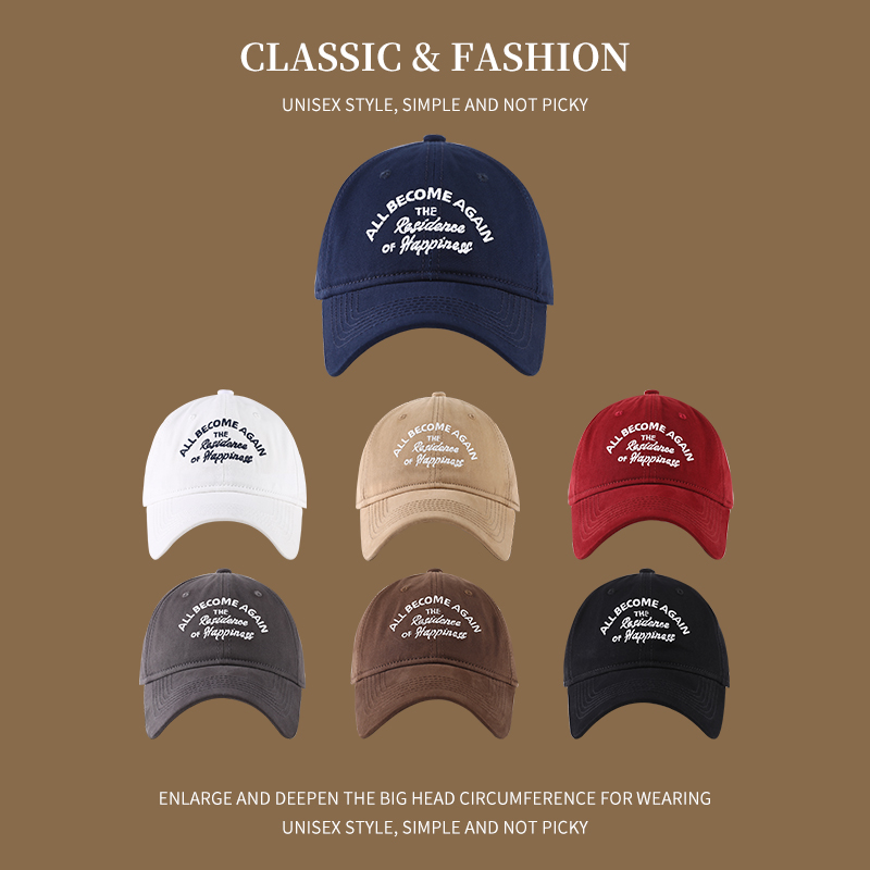 字母水洗棒球帽子百搭女加深帽筒时尚鸭舌帽软顶大头围长脸复古潮