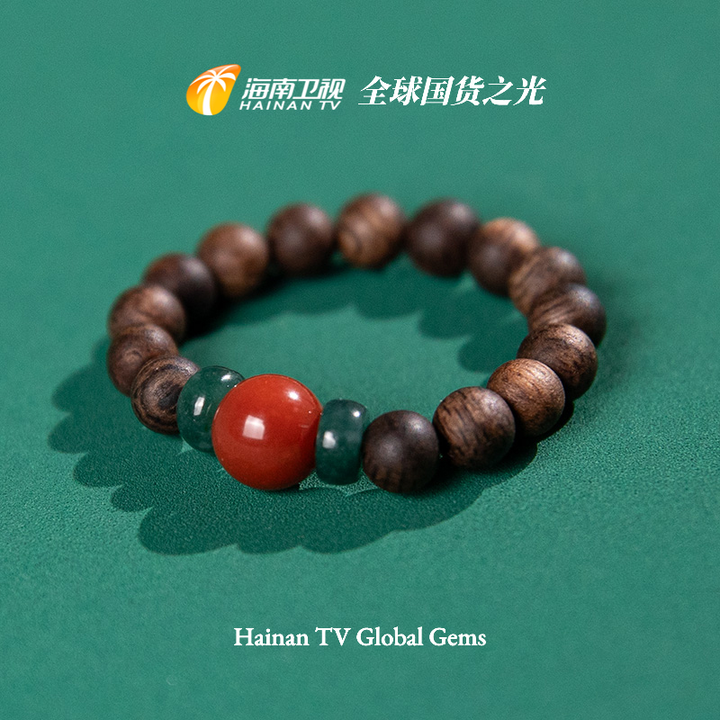 沉香“全球国货之光”奇楠沉香南红指环小米珠戒指 ESCX578