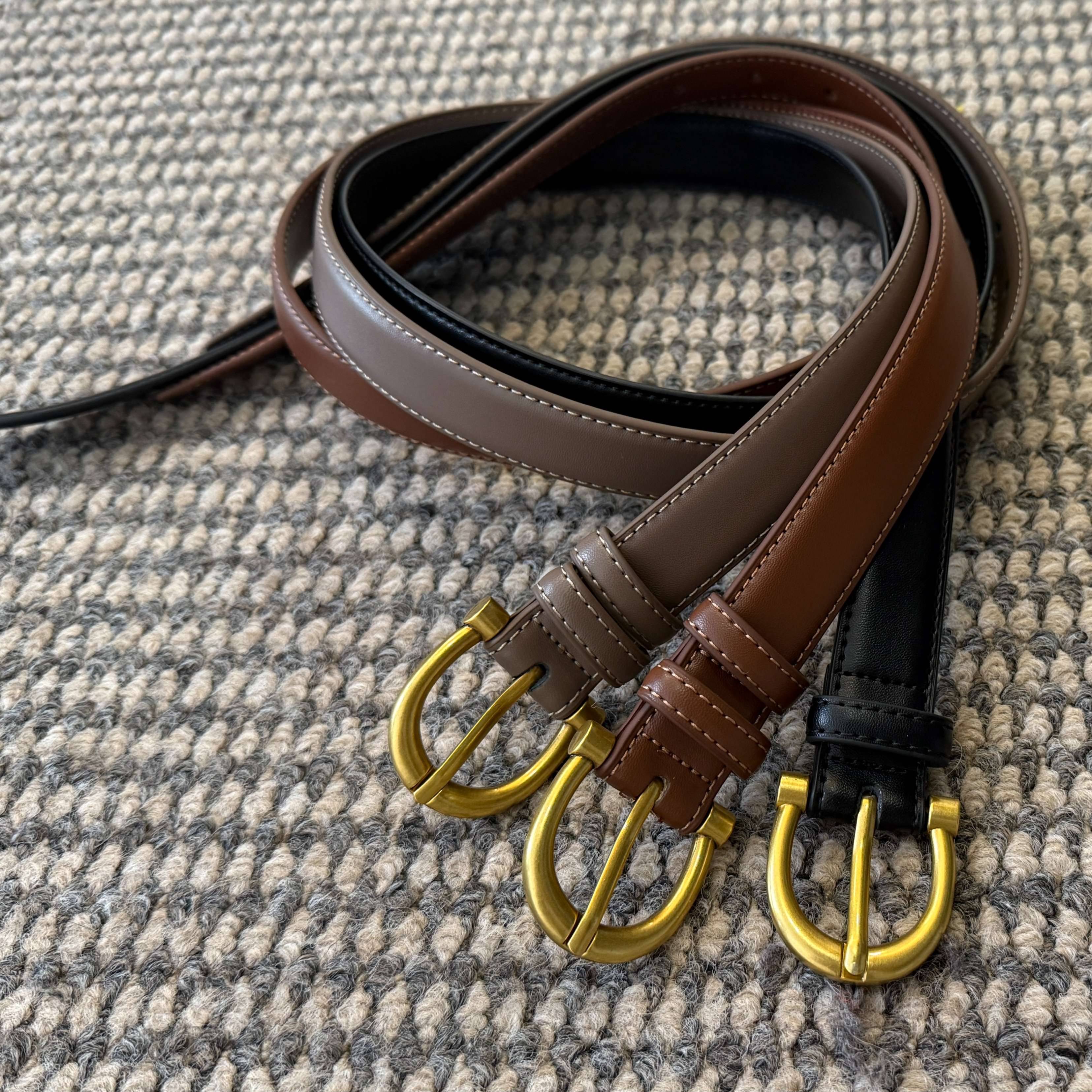 张妍LUNA 二层牛皮窄版经典时尚百搭腰带YD152