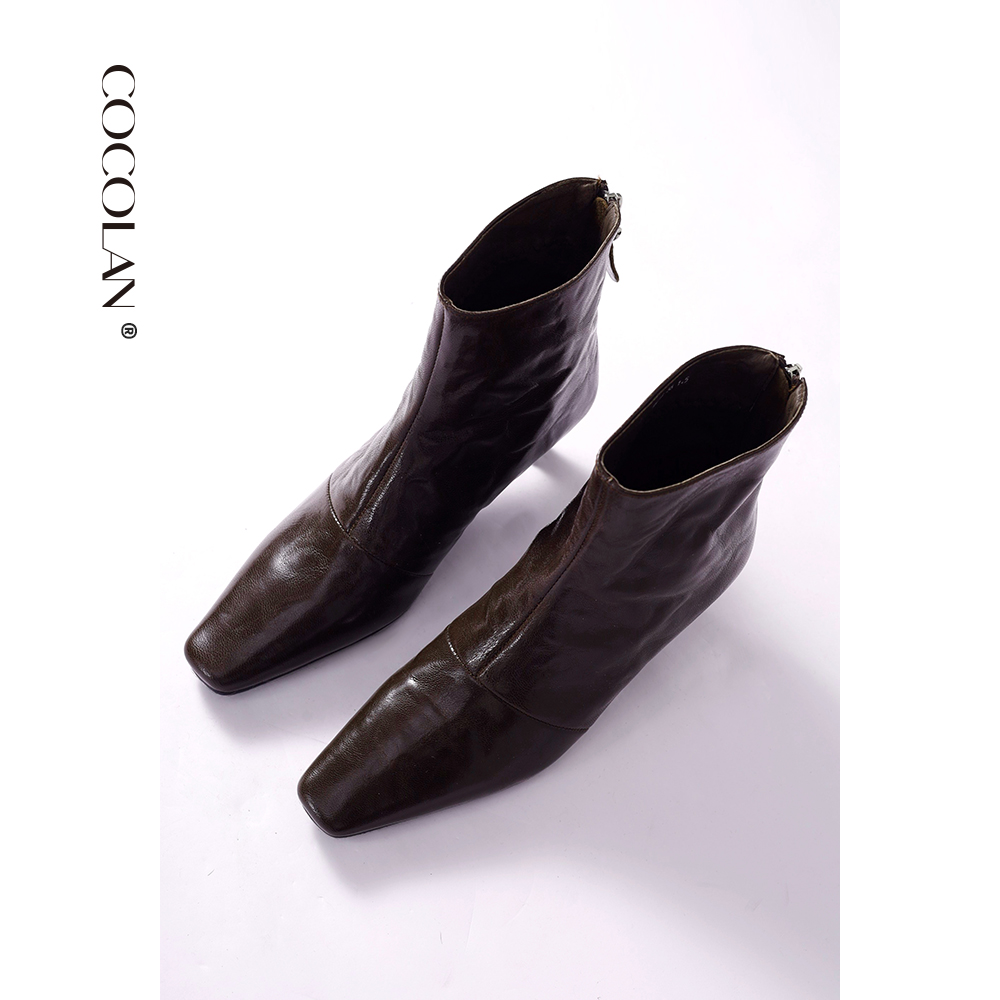 COCOLAN油蜡羊皮细跟尖头小短靴女CL8XZ9113