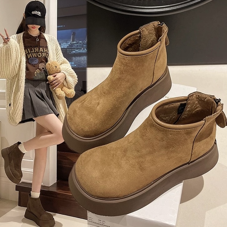 【新疆包邮】牛绒皮～英伦风厚底增高勃肯女鞋马丁靴冬季加绒款