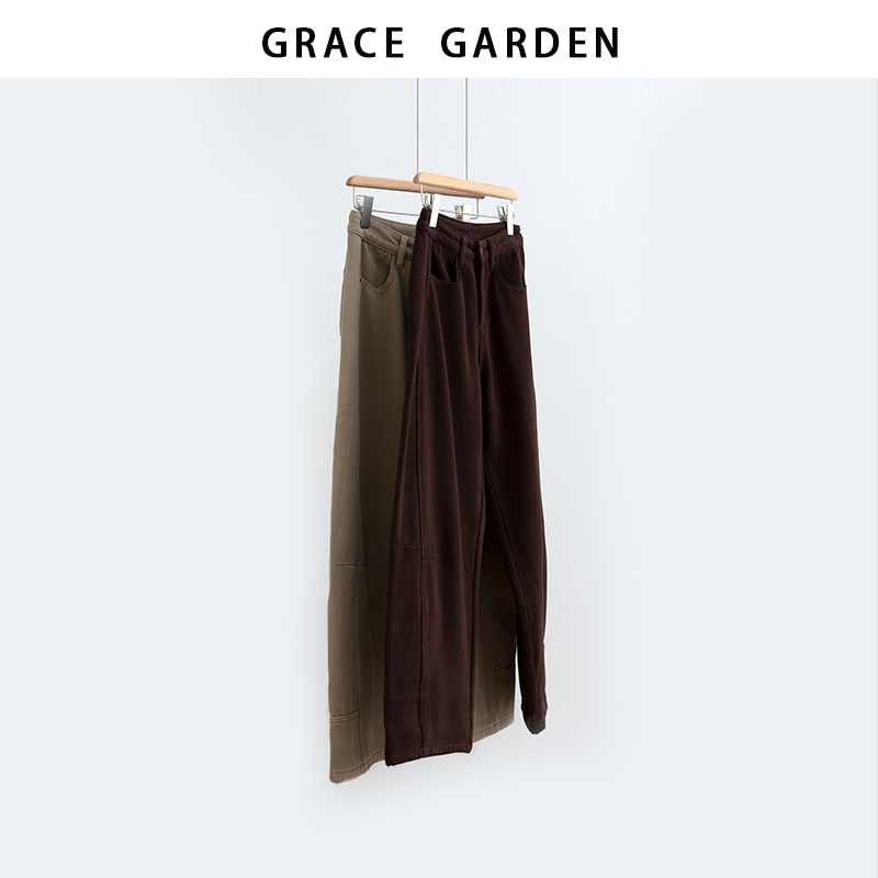 GRACE GARDEN【炒色裤！分割裤！】阔腿弯刀显瘦加绒牛仔裤NZK5K2511