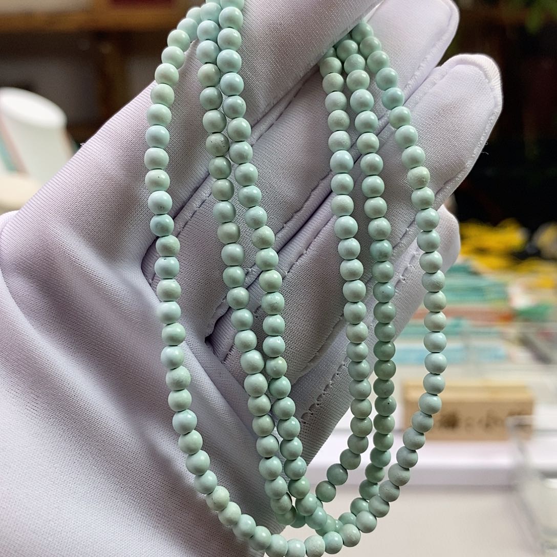 绿松石未镶嵌A12放漏米珠108卡3.8
