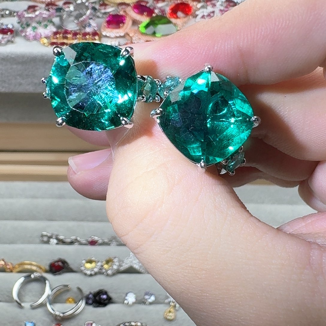 绿水晶戒指银S925镶嵌