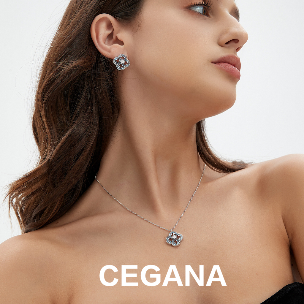 铜合金合成锆石耳饰 四叶草锆石耳环项链小众方圆脸耳钉高品质