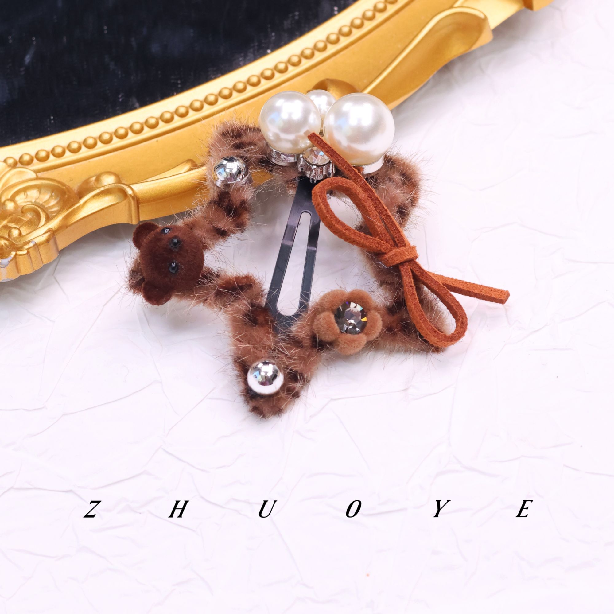 灼晔·五角星 植绒发夹甜美咖色侧边发发卡