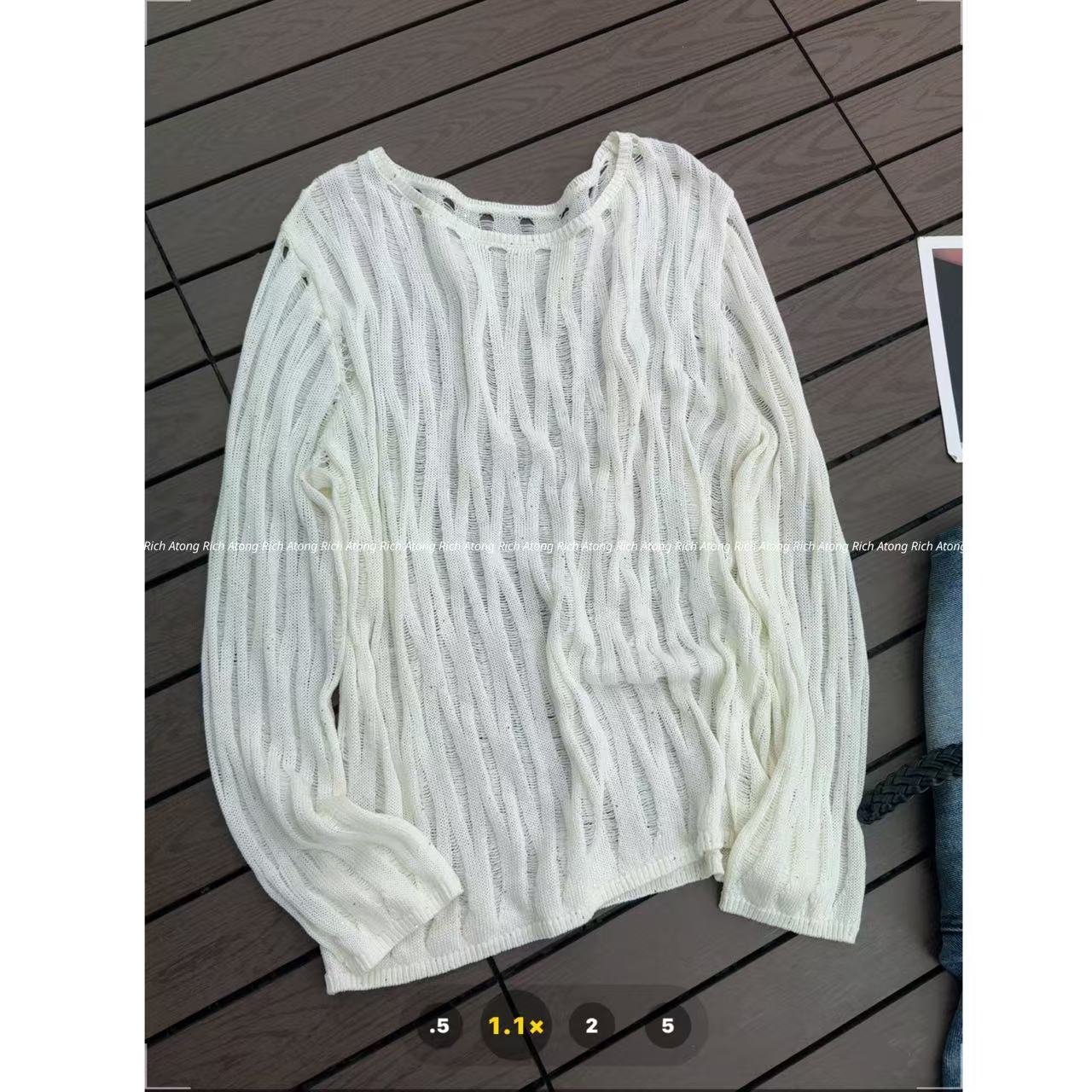 atong/阿彤-【洛克针织】-2025 设计款针织镂空亮片长袖上衣0427-11