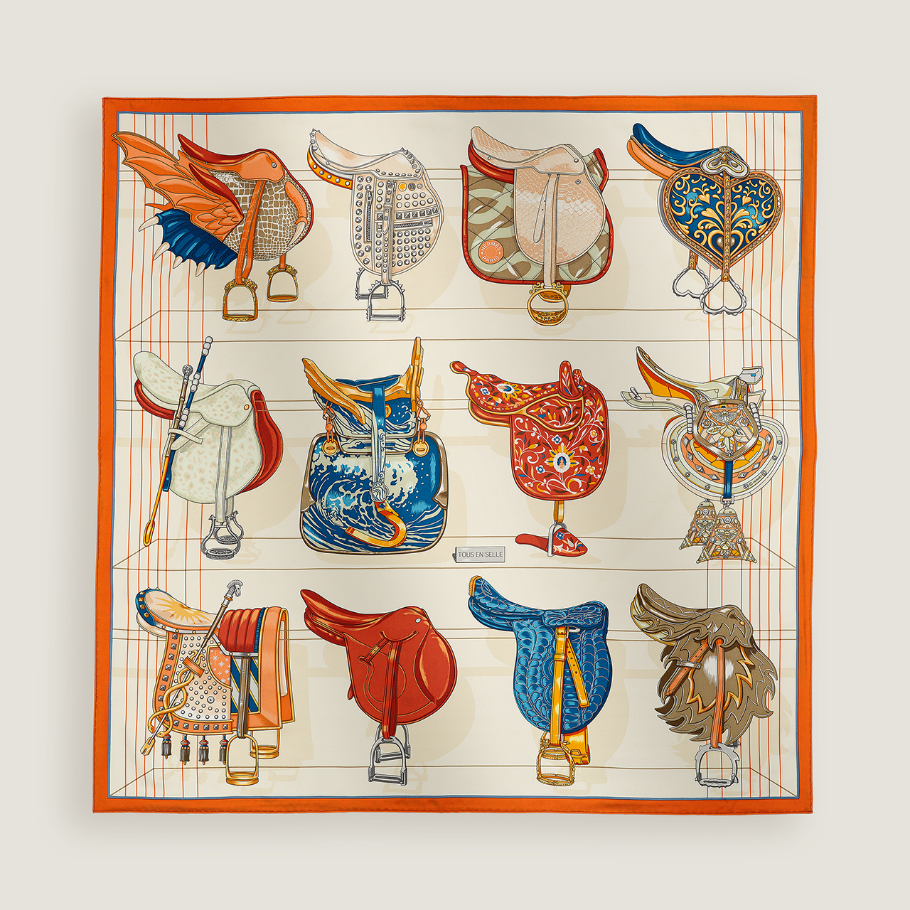 未使用 Hermes/爱马仕 鞍上世界 丝巾 90cm 方巾 全套礼盒