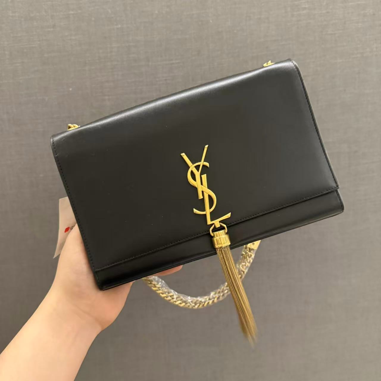 95新 YSL/圣罗兰 黑金流苏单肩包/非真假不退补不换