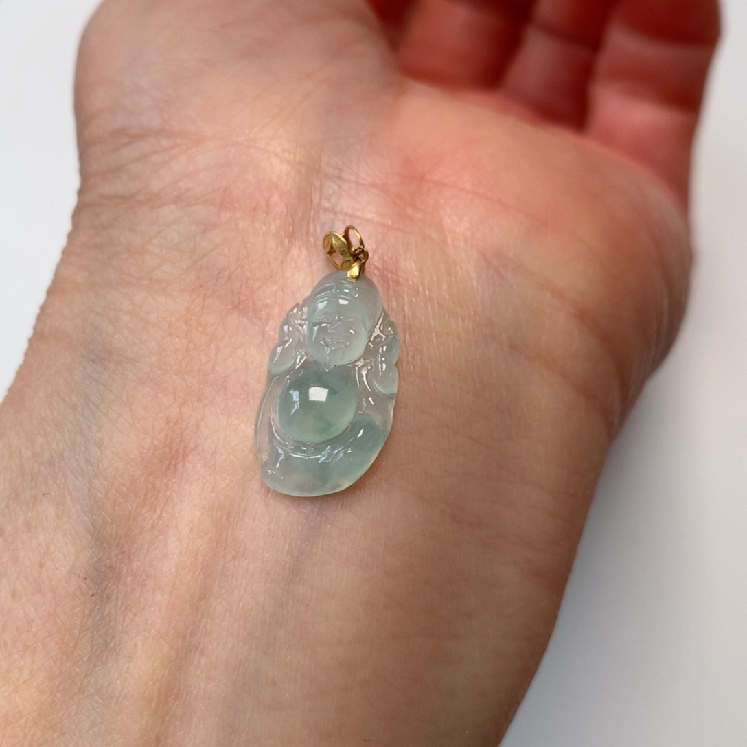 翡翠颈饰18K金镶嵌饭*财