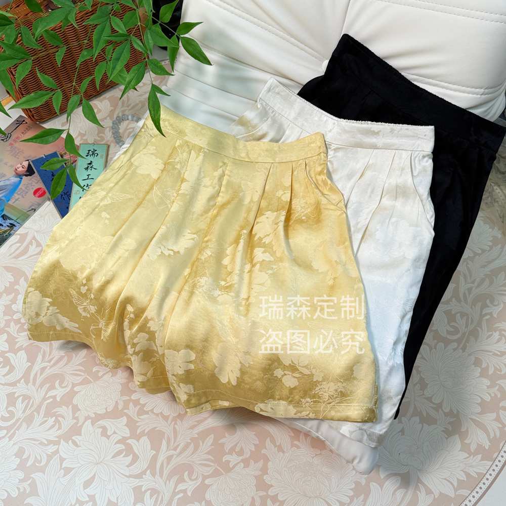 716 夏季薄款国风清凉提花桑蚕丝短裤纯色-腰围64-裤长50