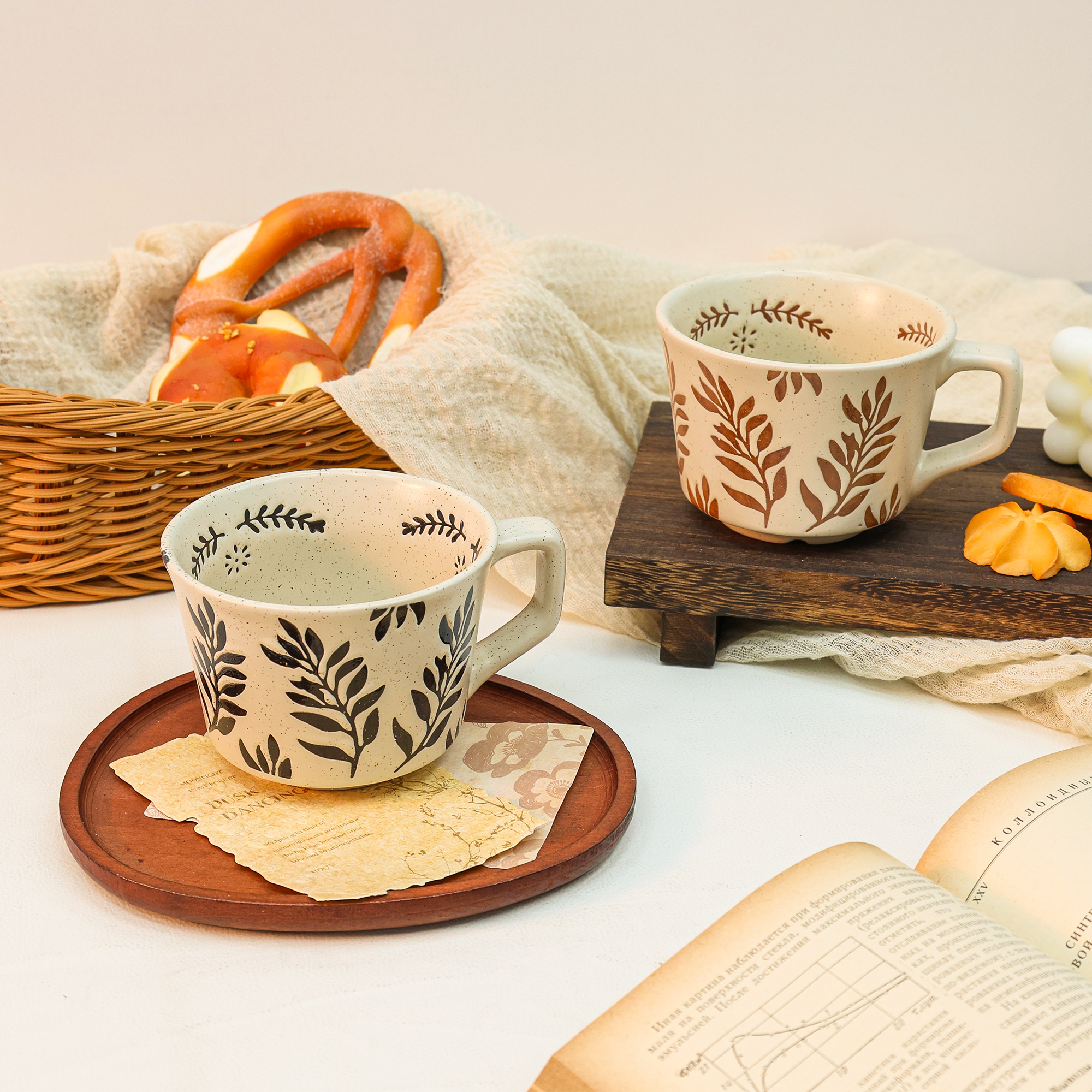 复古日式手绘花卉陶瓷杯家用咖啡牛奶杯情侣对杯高颜值茶杯马克杯