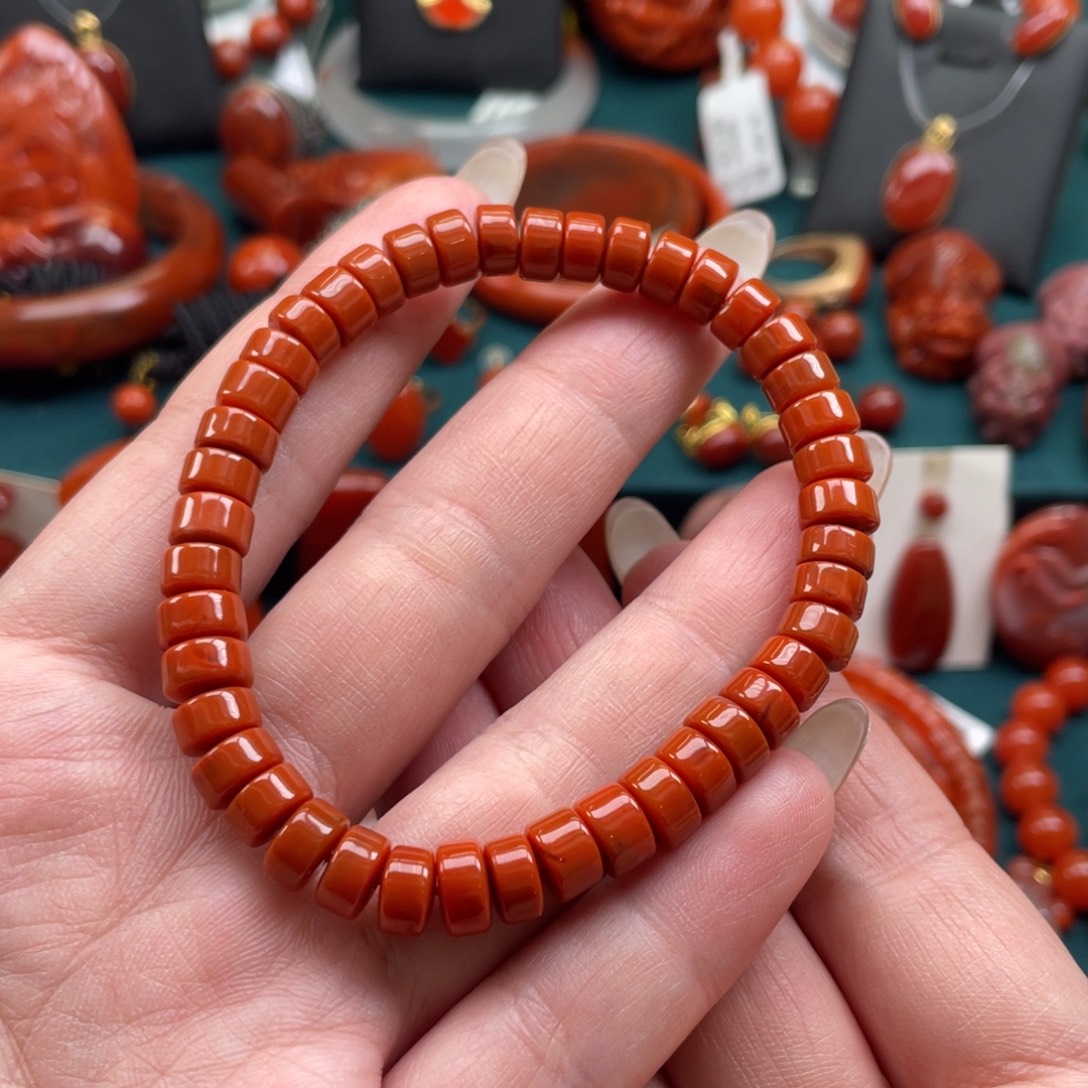 南红玛瑙未镶嵌川料南红药片单圈手串7mm