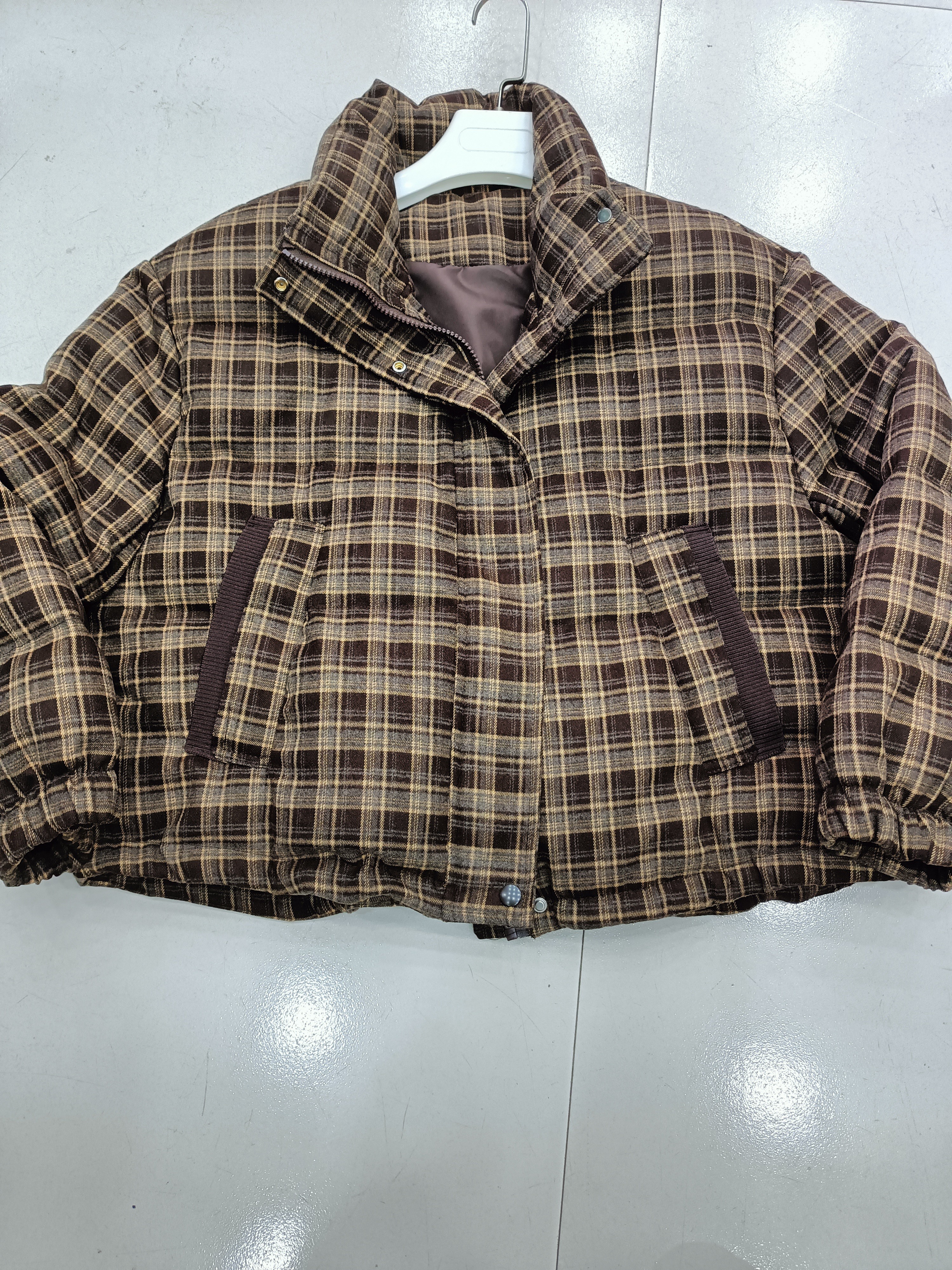 复古格子短款休闲宽松加厚棉服女冬季立领显瘦韩版百搭保暖外套