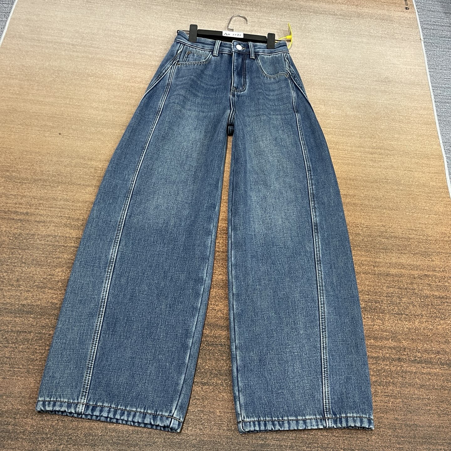 #A11-2281 加绒-厚绒 高货 深蓝美式超帅拼接弯刀女裤 无弹