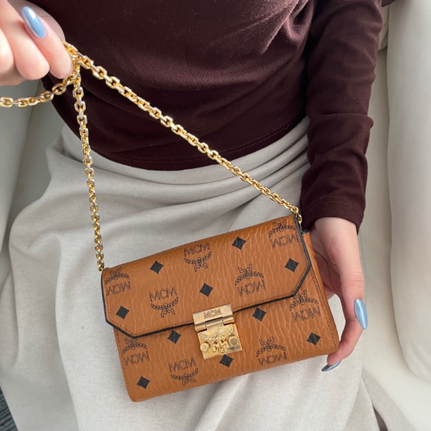 95新 MCM XM/干邑色小胖丁信封链条斜挎包/WJ09507002