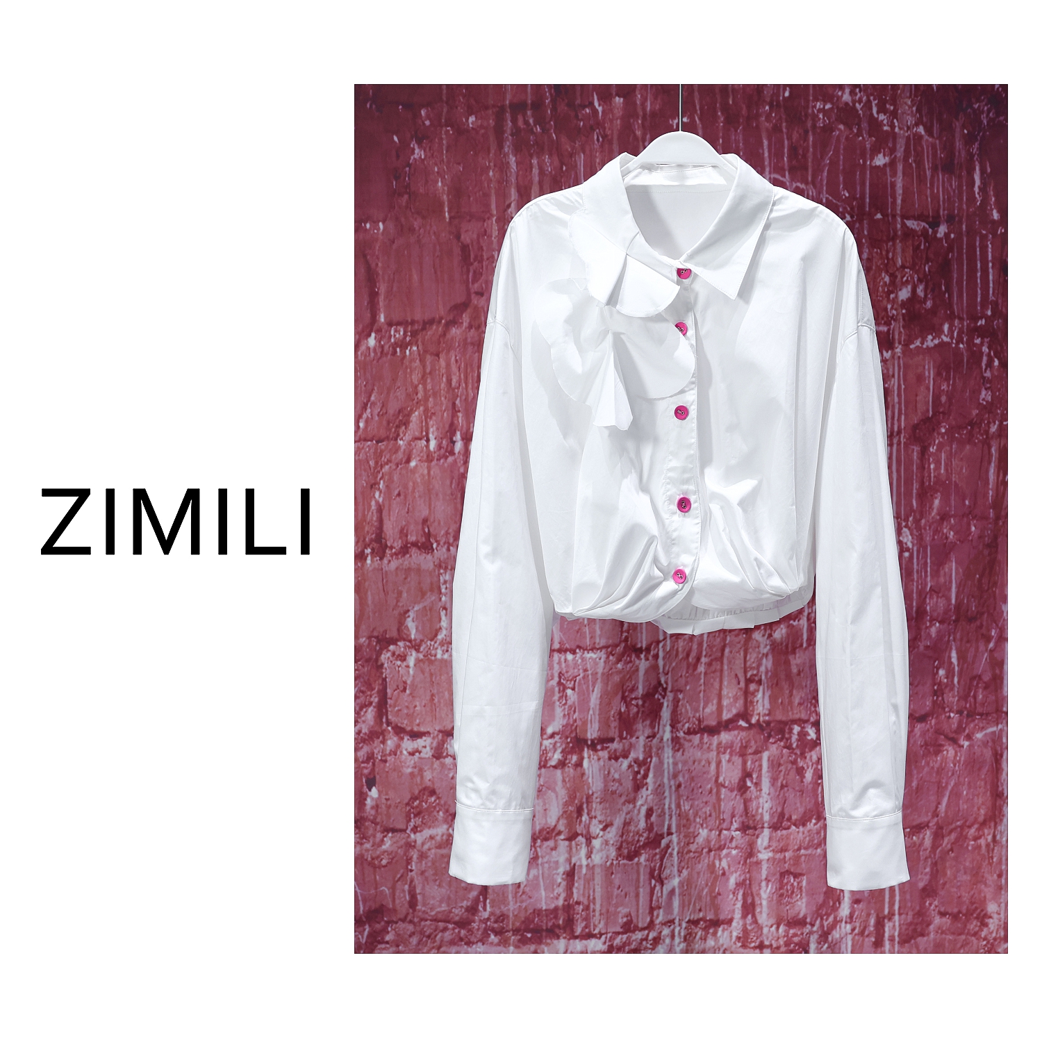 【LIANG哥女装】2025春季小众设计师款月光白花苞下摆设计衬衫5916