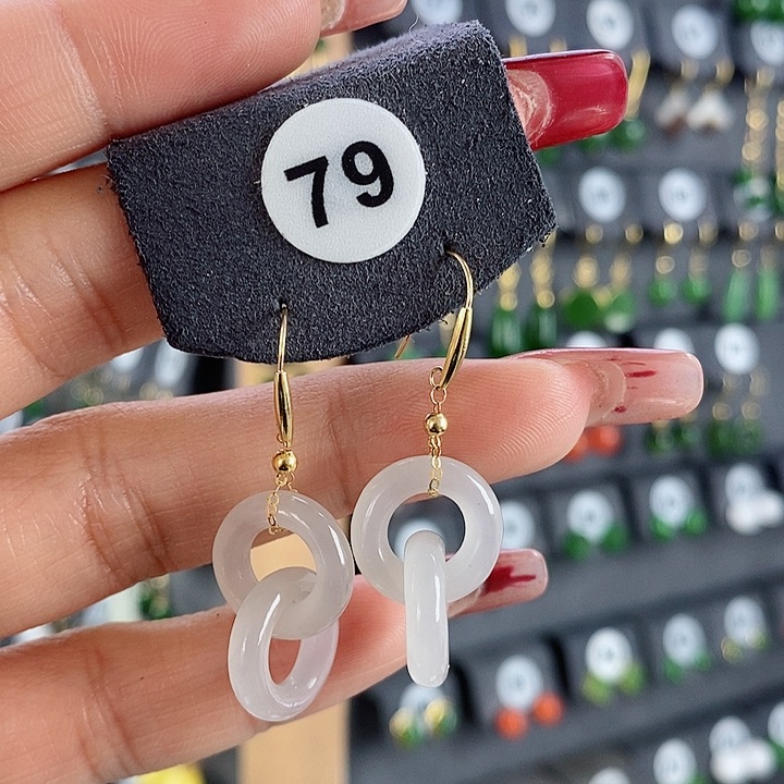 和田玉耳饰18K金镶嵌