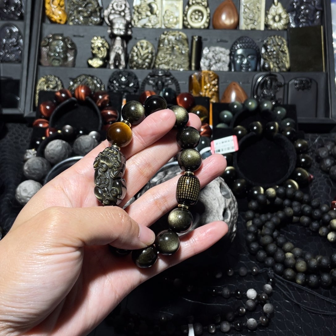 黑曜岩未镶嵌手链梦**朝