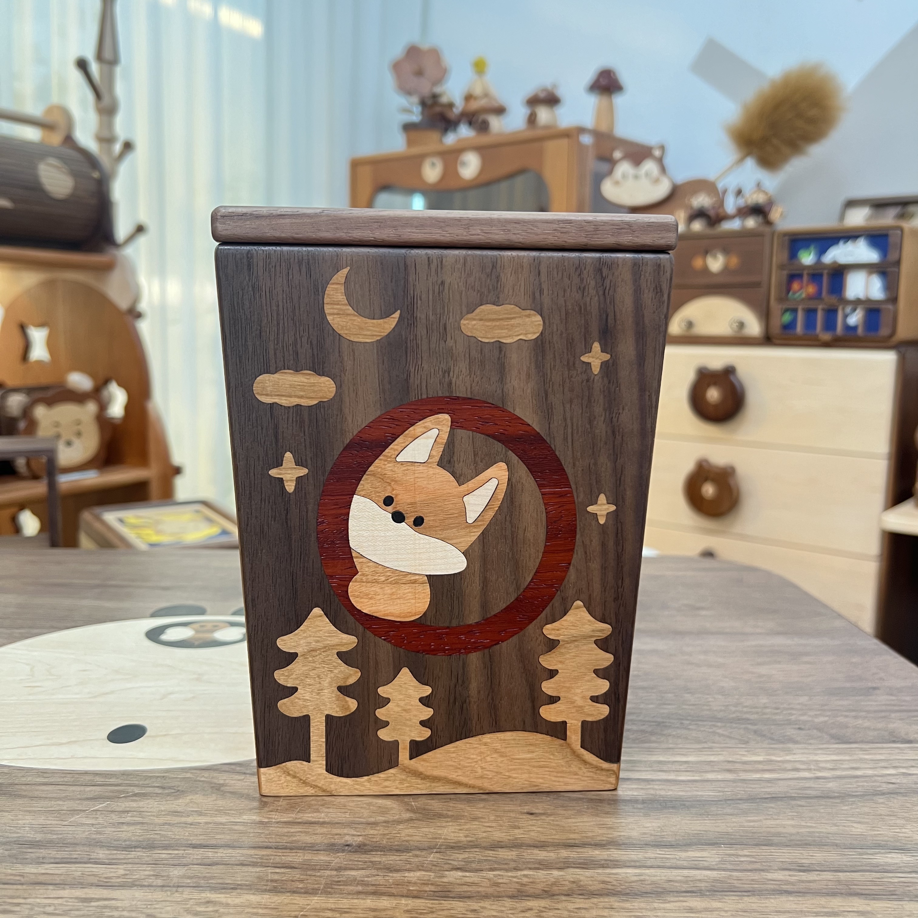 实木饰品摆件黑胡桃小号垃圾桶高颜值桌面垃圾桶木质创意