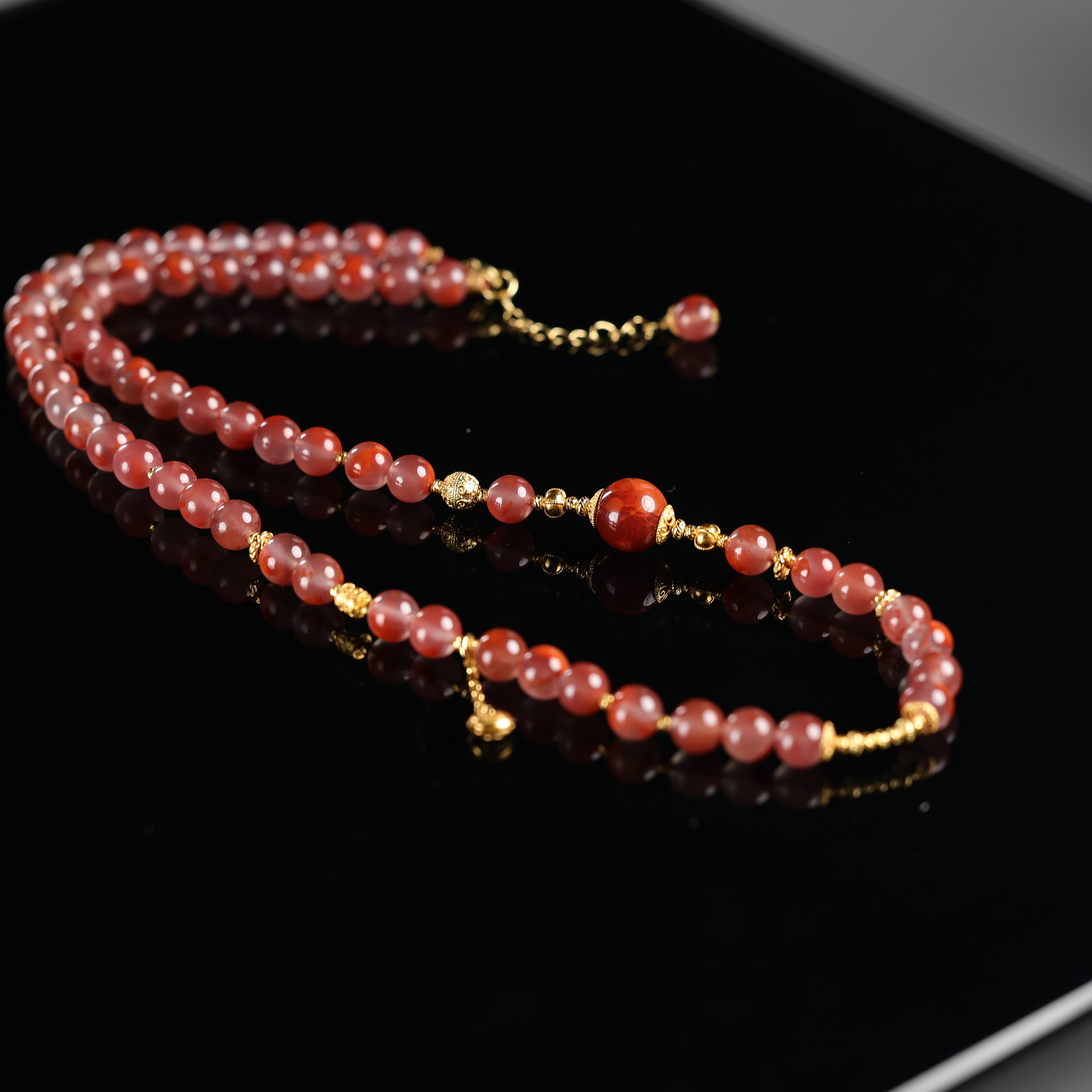 “婉安”原创精品设计天然原矿南红飘花6mm项链