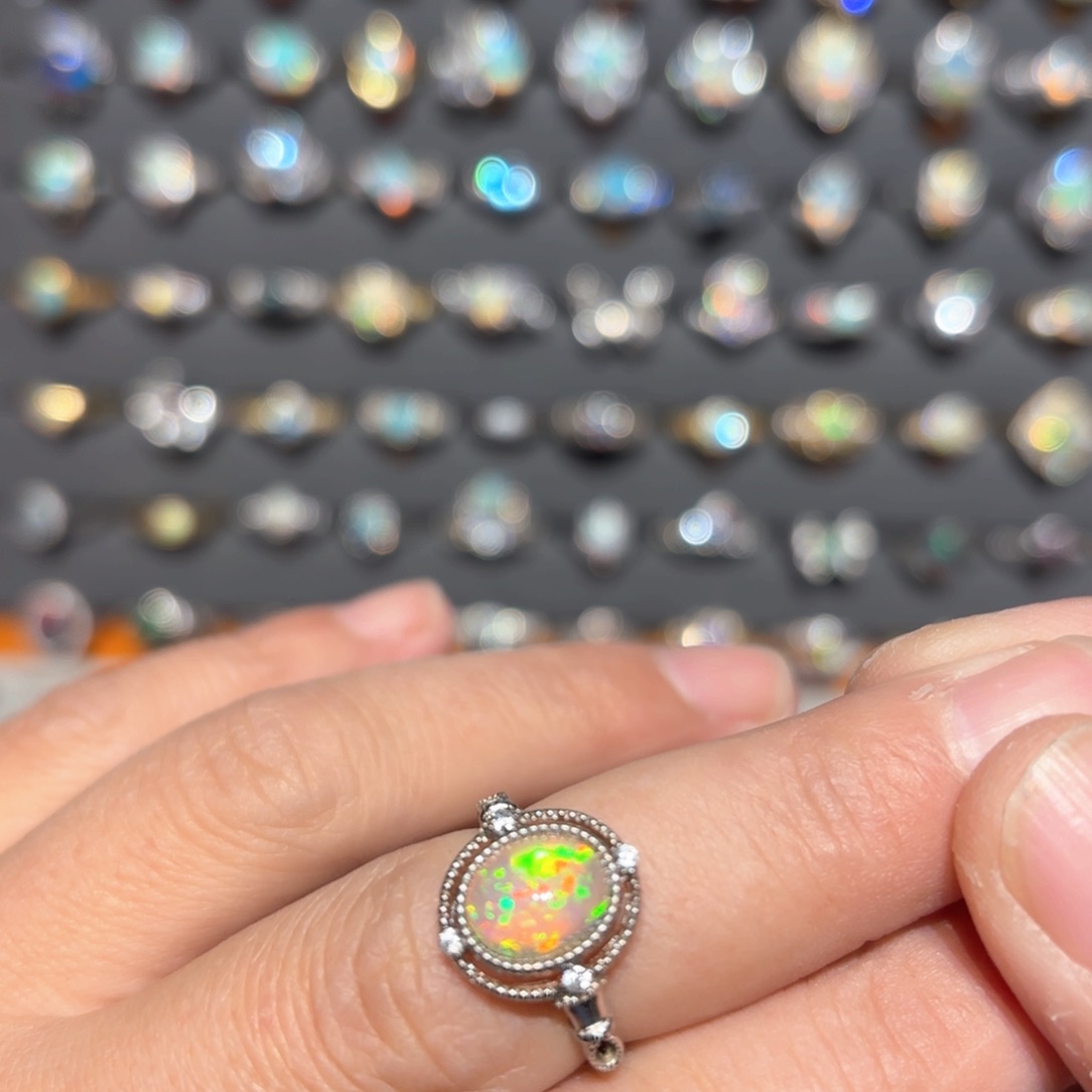 欧泊戒指银S925镶嵌欧泊戒指