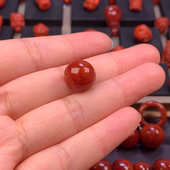 南红玛瑙未镶嵌火焰纹圆珠单珠13MM
