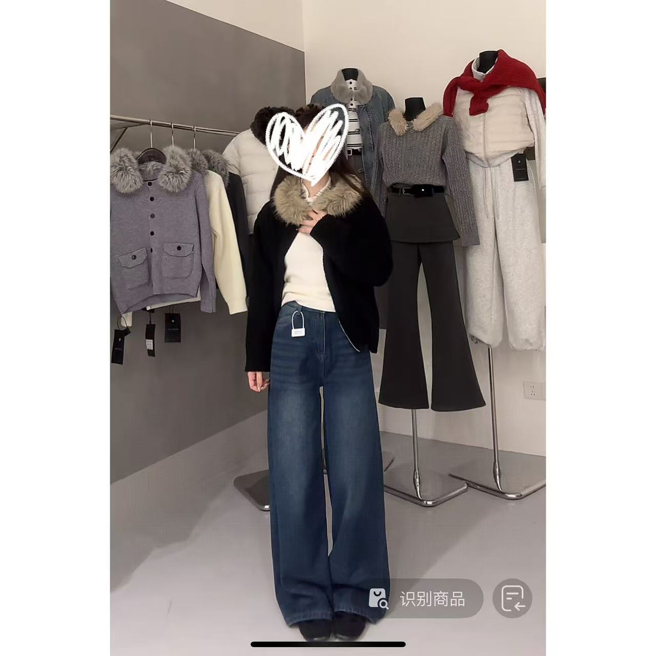 zizi@30385 加绒～韩系时尚百搭阔腿牛仔裤 （s腰围64 裤长102）