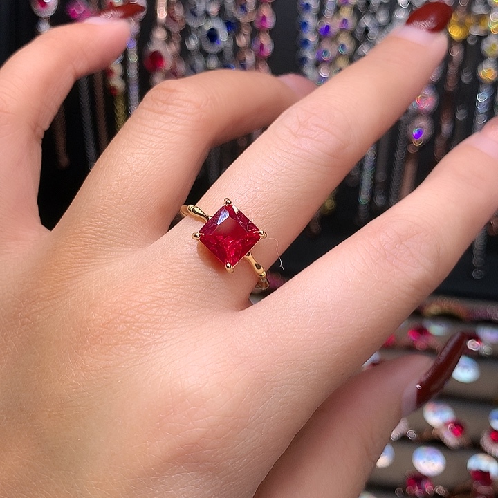 红宝石戒指银S925镶嵌金