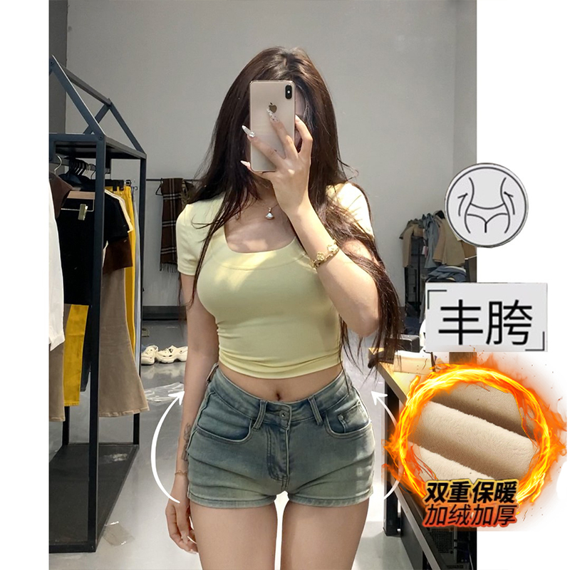加绒·低腰丰胯牛仔短裤2025冬季新款提臀显瘦显腿长辣妹美胯热裤