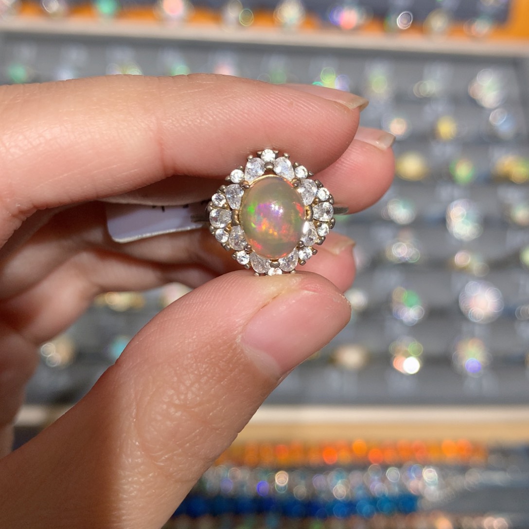 银S925镶嵌欧泊欧泊戒指y