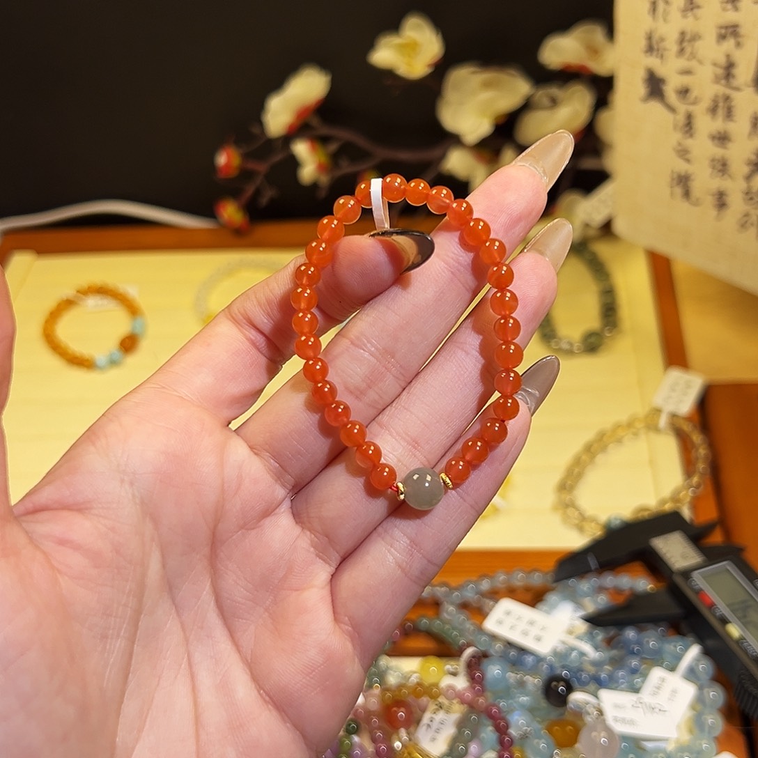水晶手链银S925镶嵌-南红1252