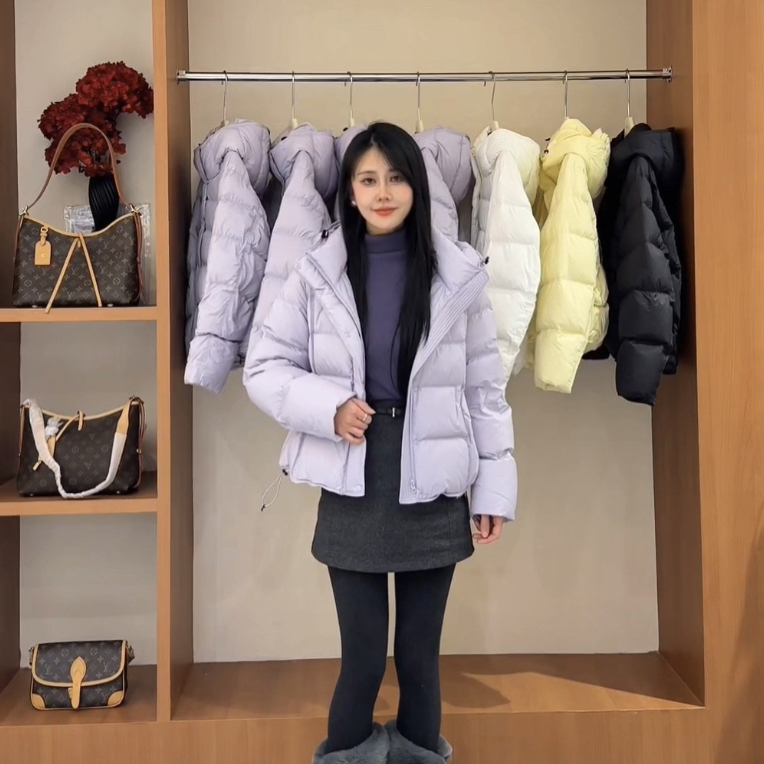 【5216】香港一诺小泡芙新国标90白鸭绒一体连帽三防面料羽绒服
