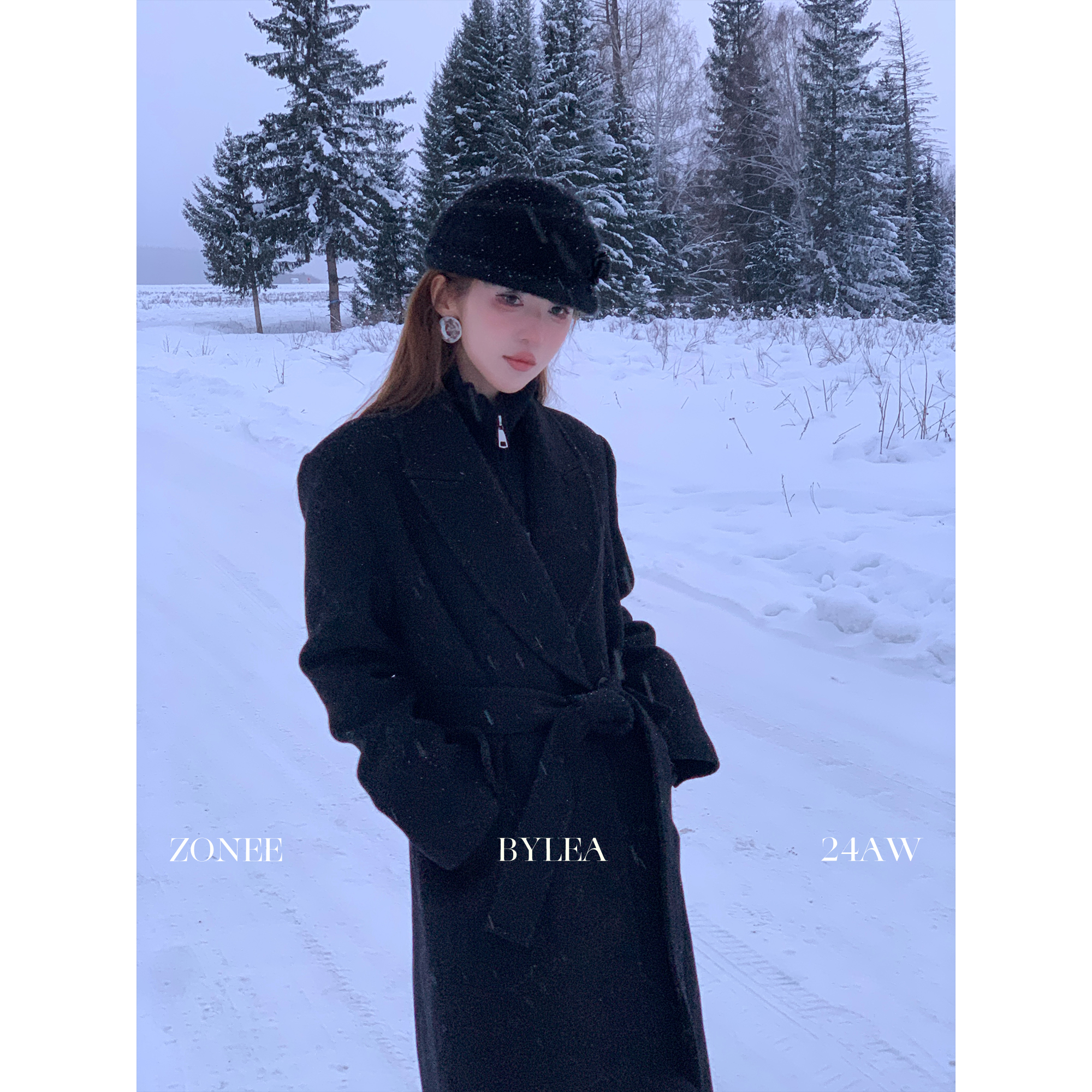 ZONEE 继承者 黑标系列 原创设计法式老钱100羊毛黑色收腰大衣