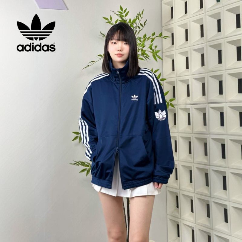阿迪达斯~三叶草男女款经典复古三条纹运动立领夹克外套