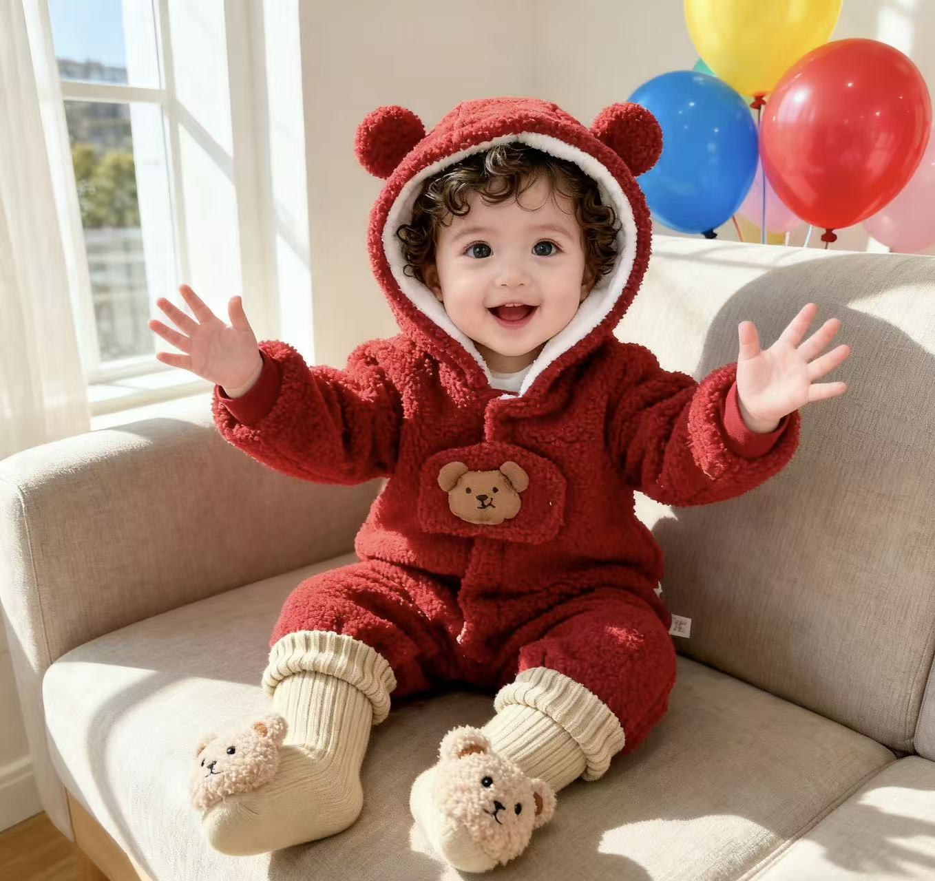 羊羔绒婴幼儿连身衣冬季保暖宝宝哈衣爬服加厚夹棉棉衣棉服