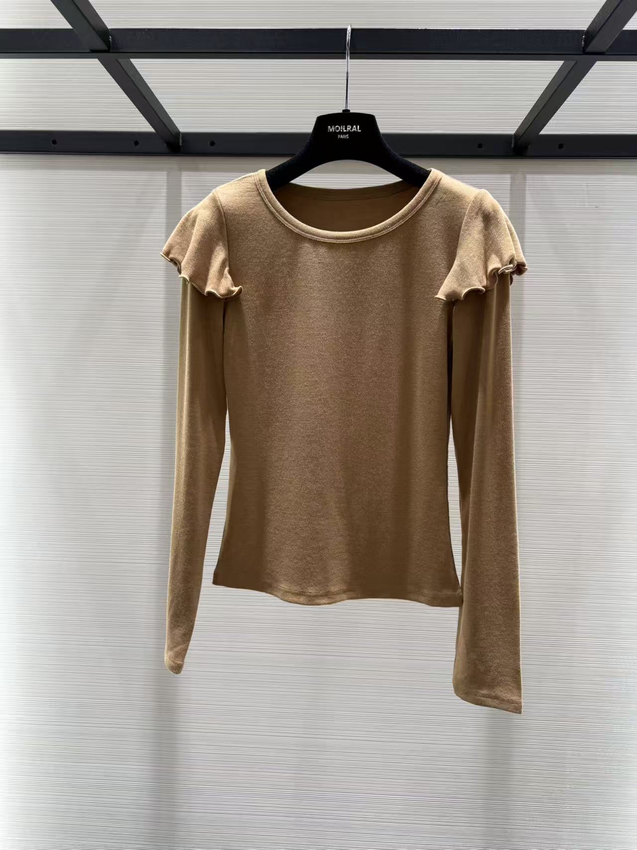 设计师新款圆领纯色木耳边休闲百搭假两件长袖T恤 XM2525926