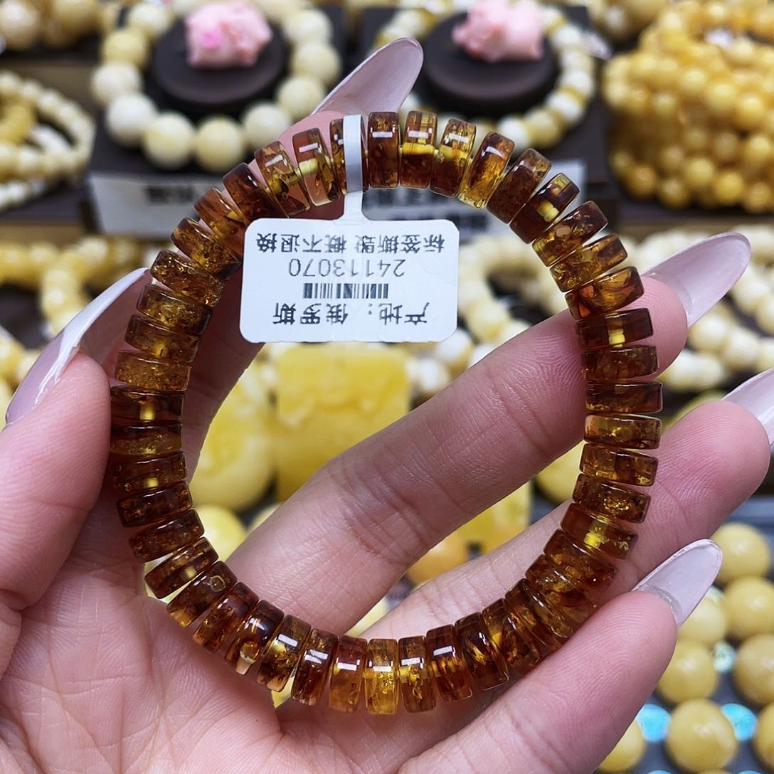 琥珀珠宝奇石未镶嵌9+mm爆花珀福利款
