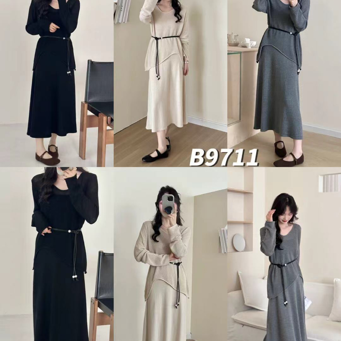 秋季女士时尚长袖上衣搭配裙子的套装