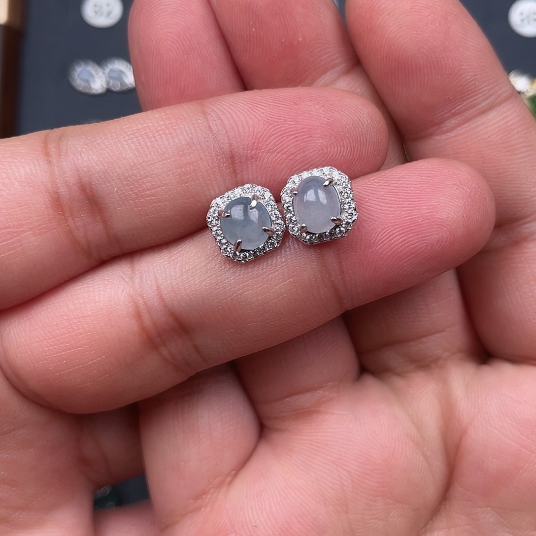 翡翠银S925镶嵌耳饰