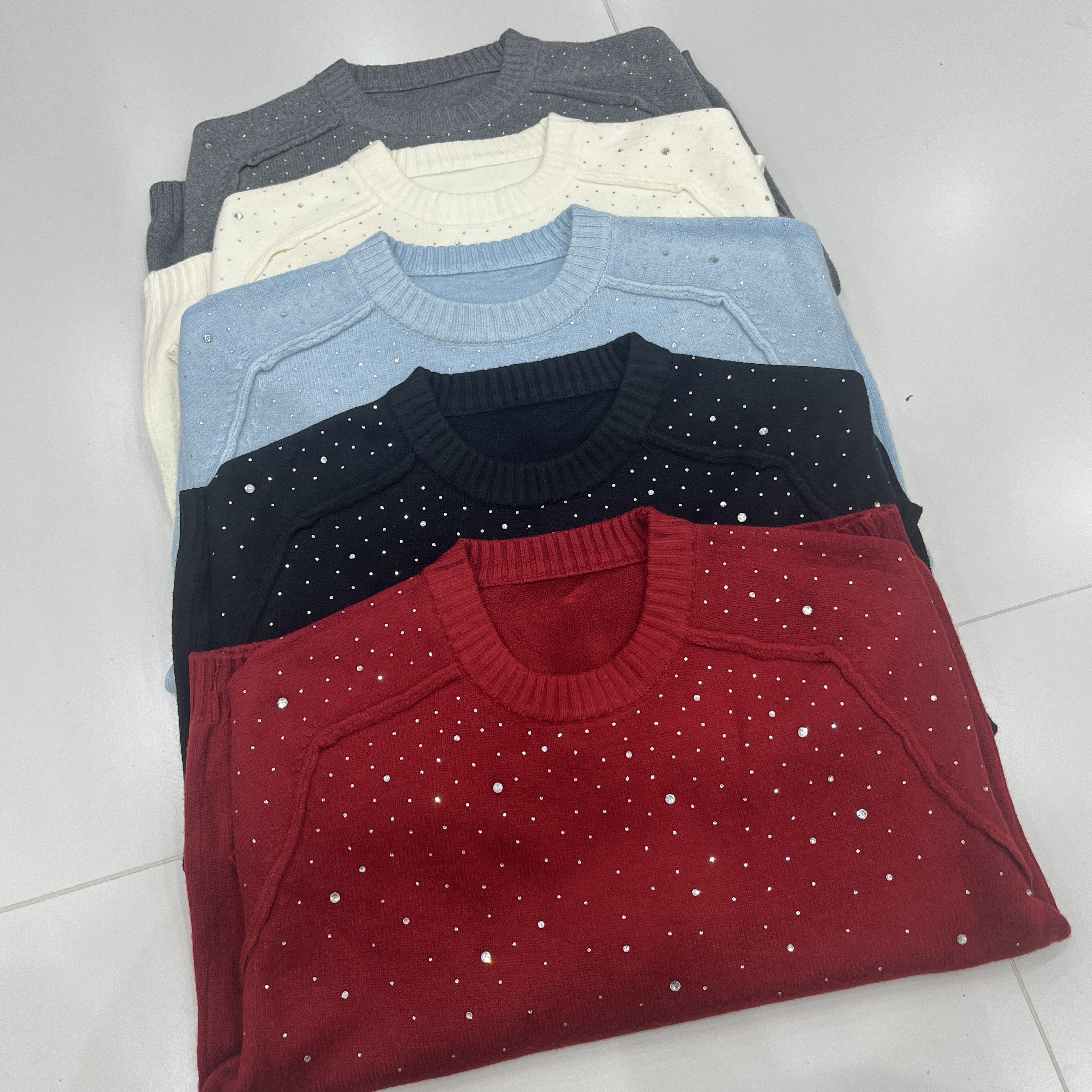 冬季烫钻圆领针织衫显瘦百搭打底毛衣女08125