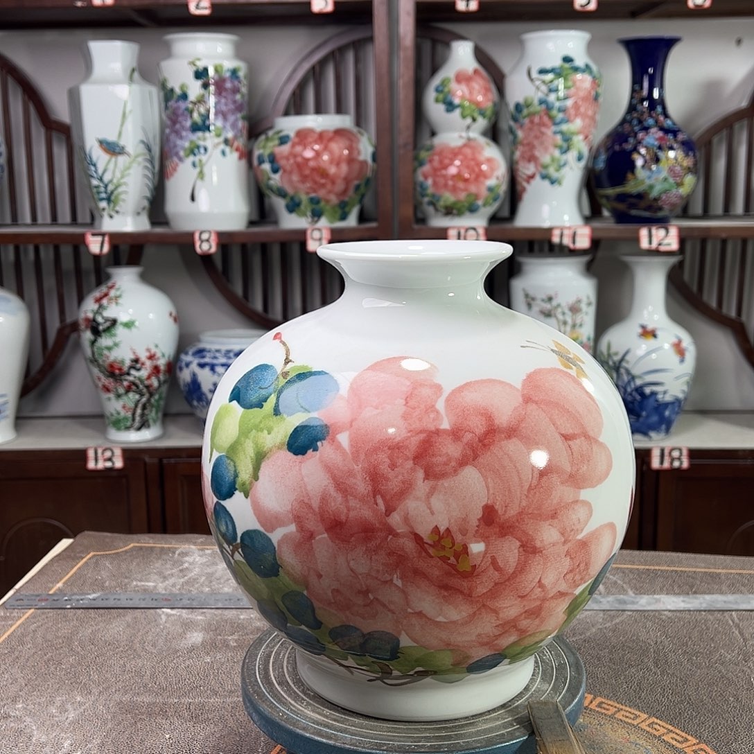 摆件陶景德镇陶瓷石红牡花