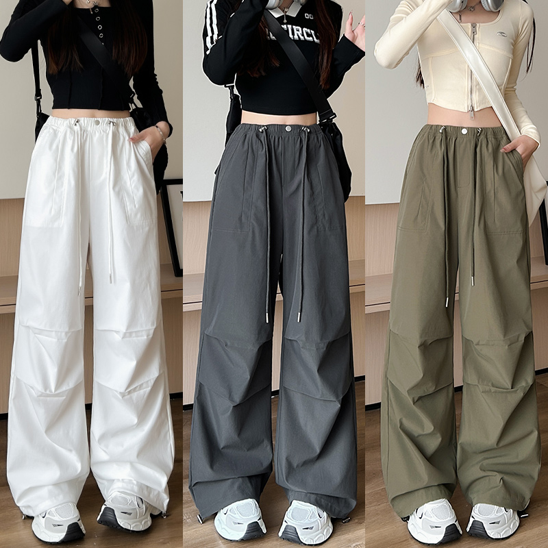 抽绳速干工装裤女2025夏季新款冲锋冰丝阔腿登山运动裤百搭休闲裤