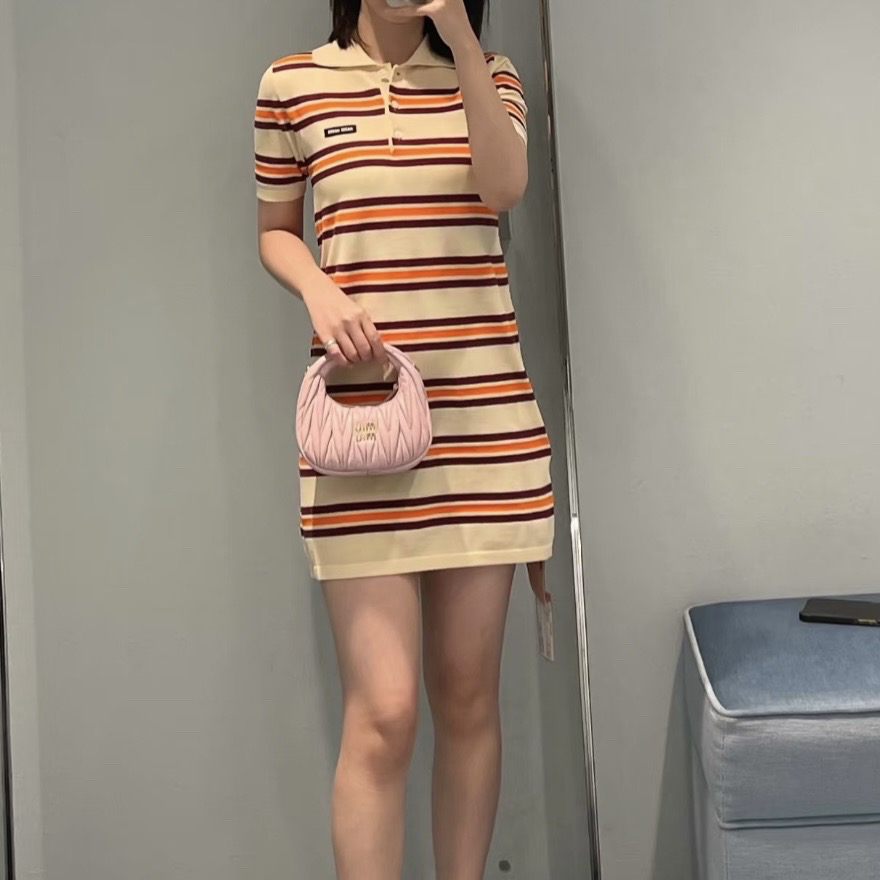 99新 MIU MIU/缪缪 dec481 条纹polo连衣裙 38码 棉