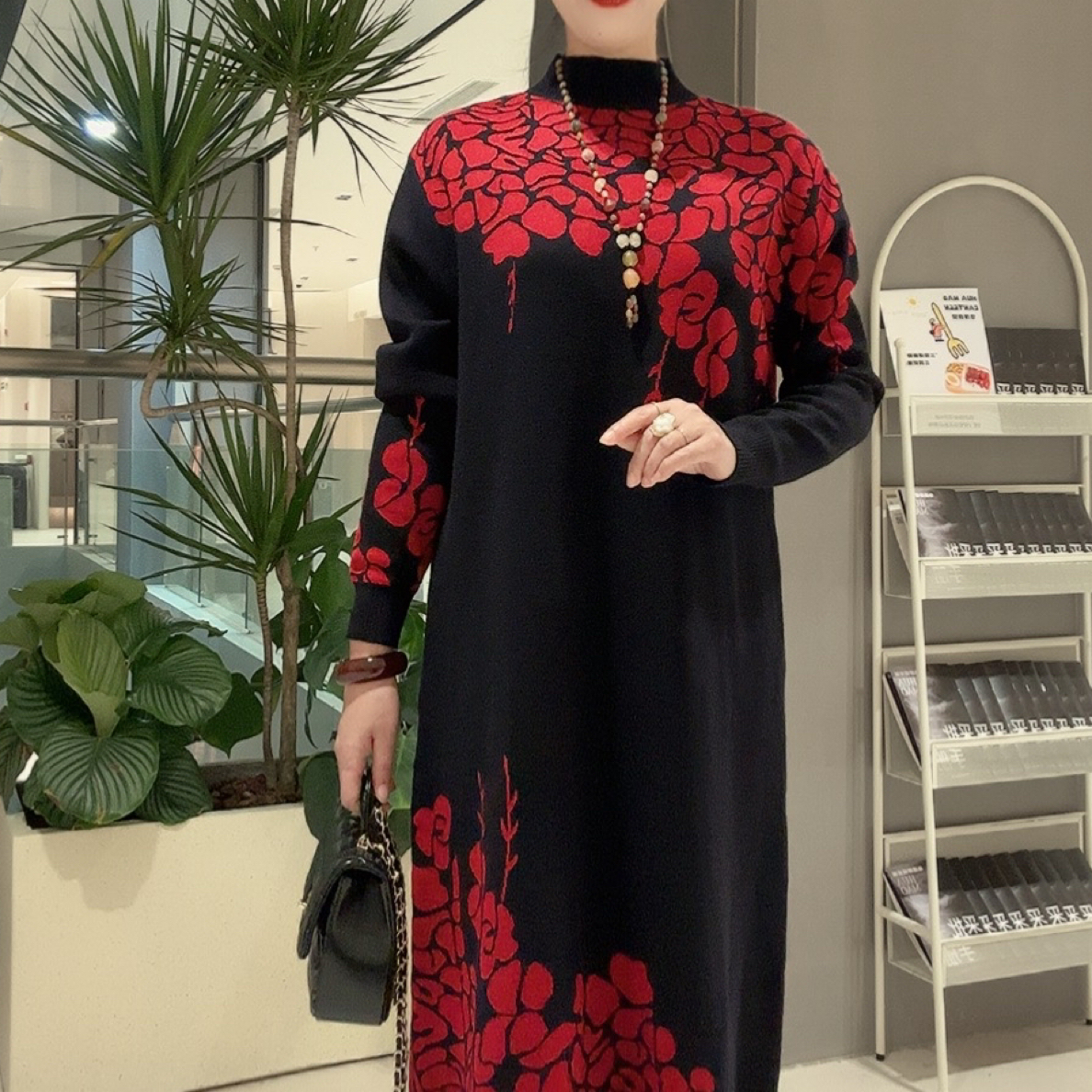 2025新款重磅加厚[富贵花开]宽松秋冬保暖百搭显瘦气质毛衣连衣裙